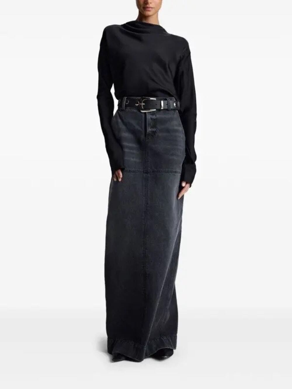 NWT A.L.C. Hunter Cotton Denim Maxi Skirt in "Washed Black" Size 2